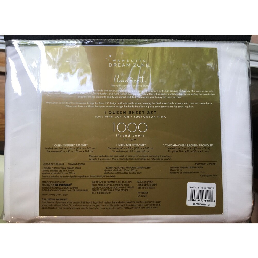 AUTHENTIC NEW WAMSUTTA Dream Zone 1000 TC PimaCott Queen Sheet Set White Stripes - Picture 3 of 9